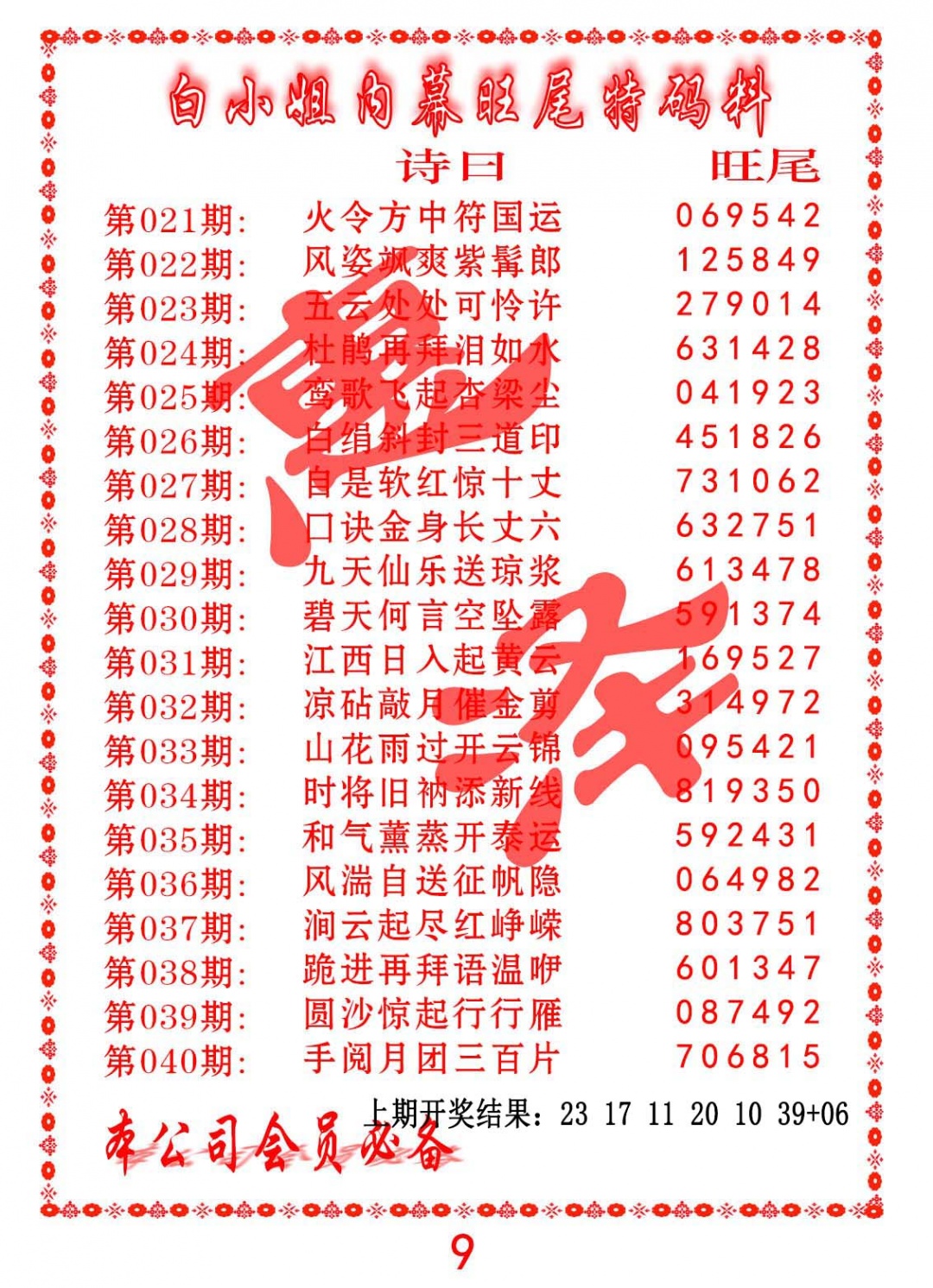 033期内幕旺尾特码料[图]