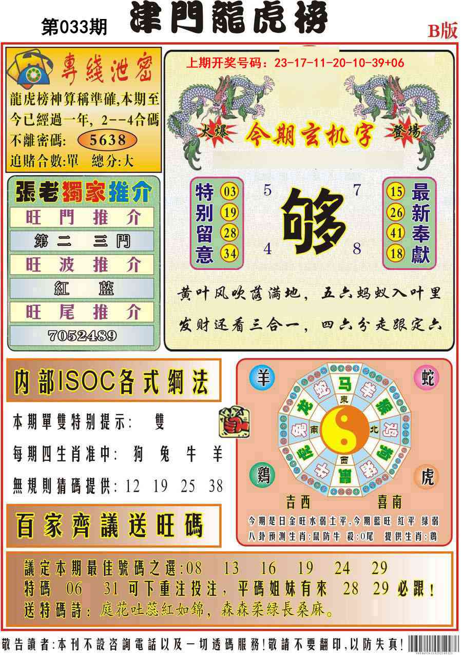 033期津门龙虎榜B[图]