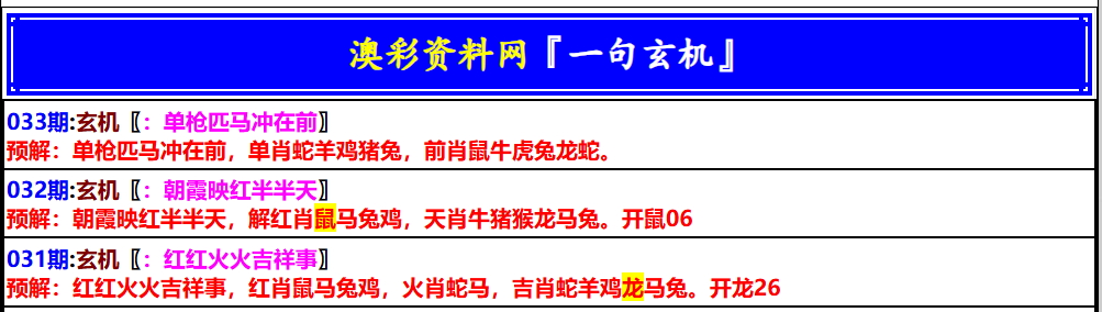 033期澳门一句玄机[图]